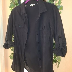 3/4 sleeve plain black button down